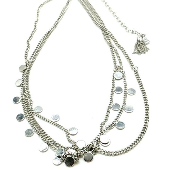 Designer Dainty Multi-Strand Chain Necklace Small Radial Disc Dangles Silver-ton - Picture 2 of 16